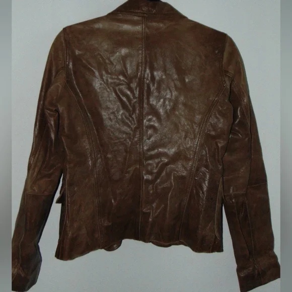 Promod Brown Leather Blazer - Picture 2 of 4